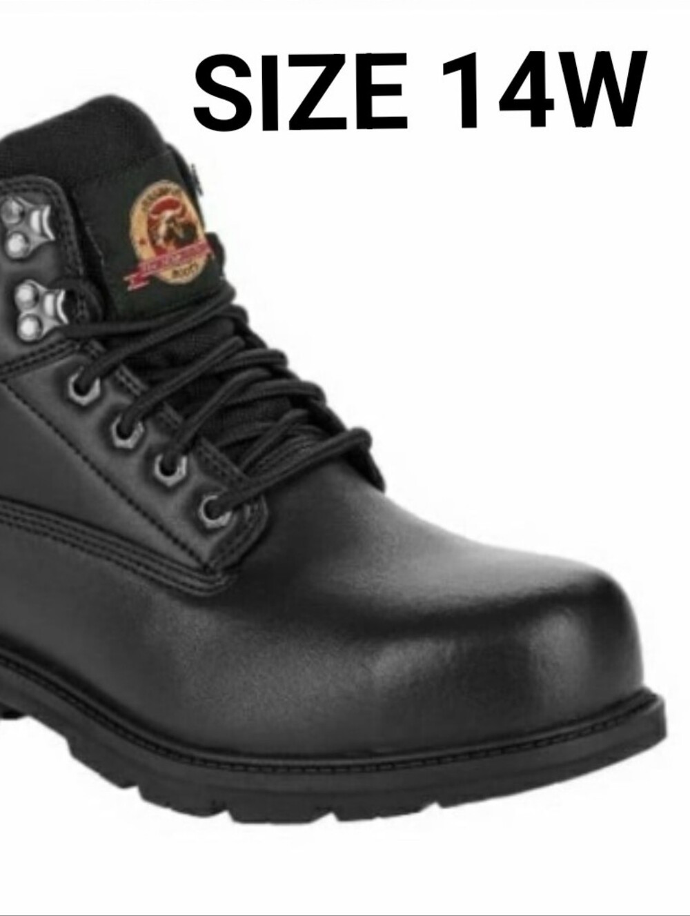 MENS STEEL TOE Boots Black LEATHER Work Boots Size 14W Mens